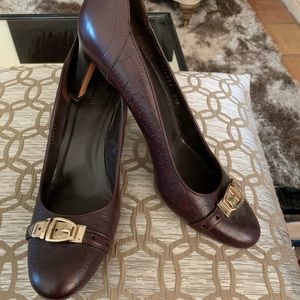 Gucci embossed coffee heels